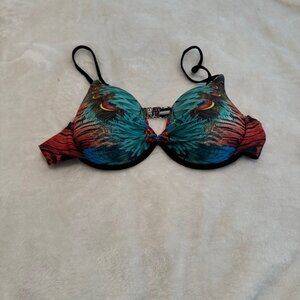 Molded Cup Underwire Peacock Print Bathing Suit Top Size XL